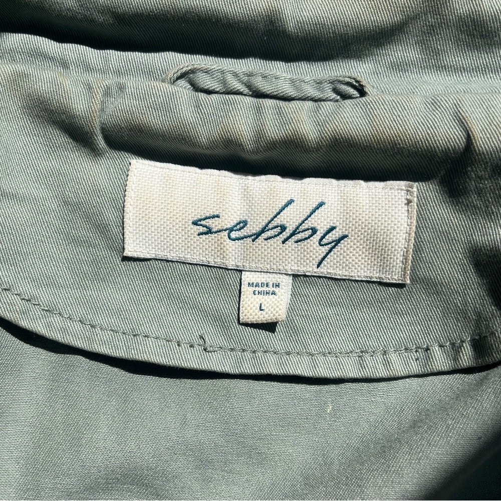 Army green fall jacket with cinch ties around waist - Picture 5 of 5